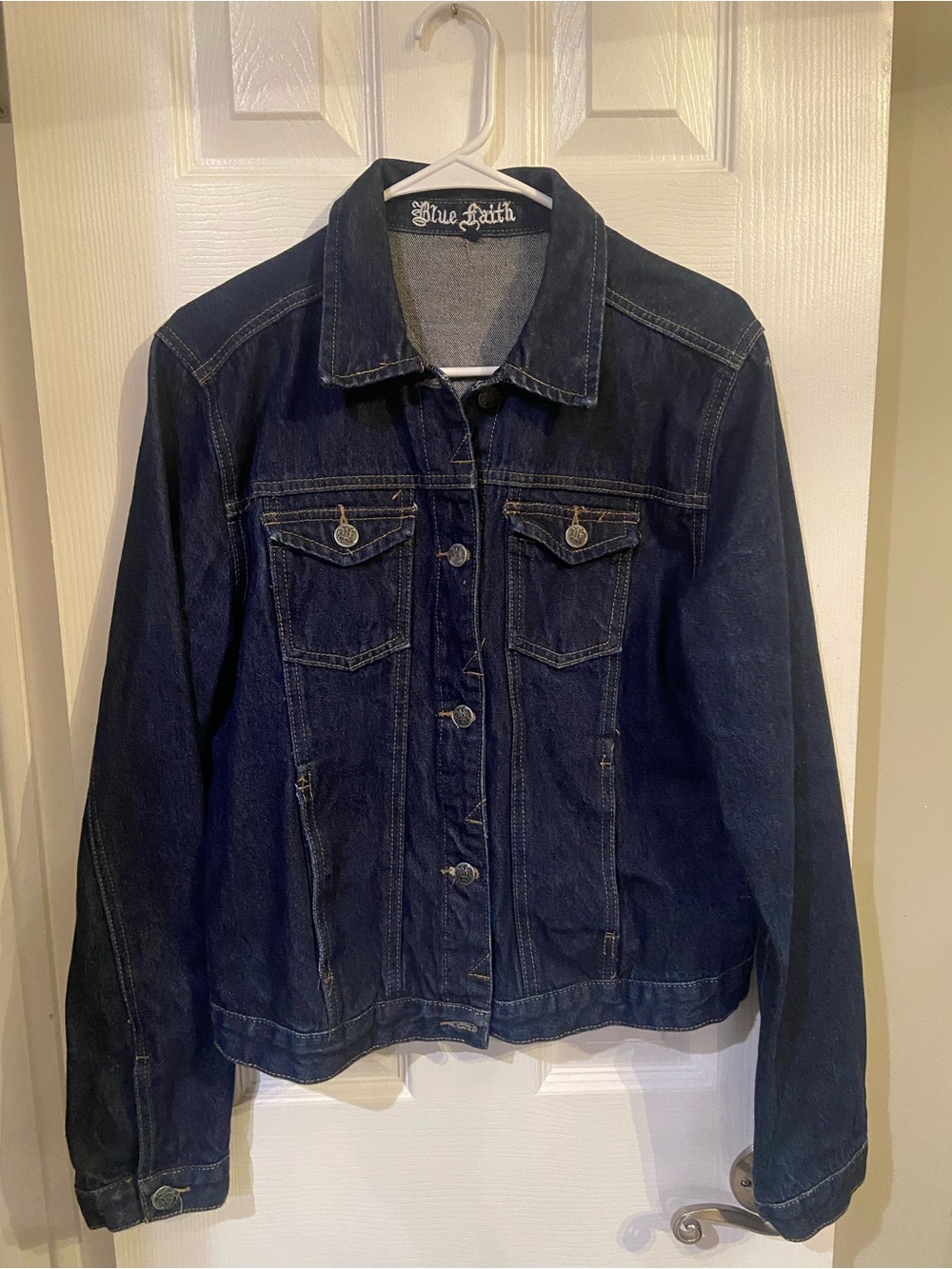 Blue Faith XL Dark Wash Jean Jacket Women Classic Denim Trucker Jacket